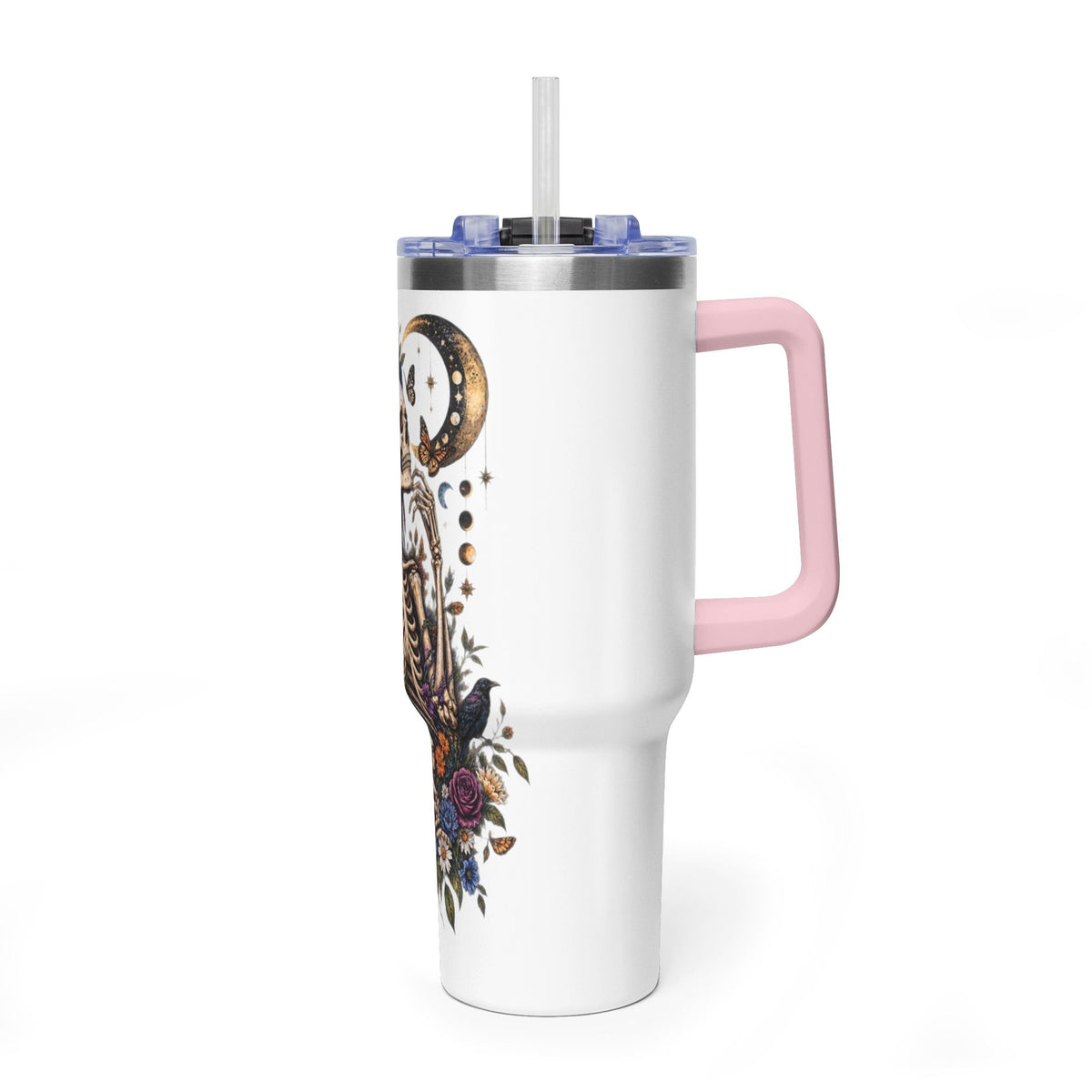 40oz Floral Skeleton Tumbler – Insulated Vacuum Travel Mug