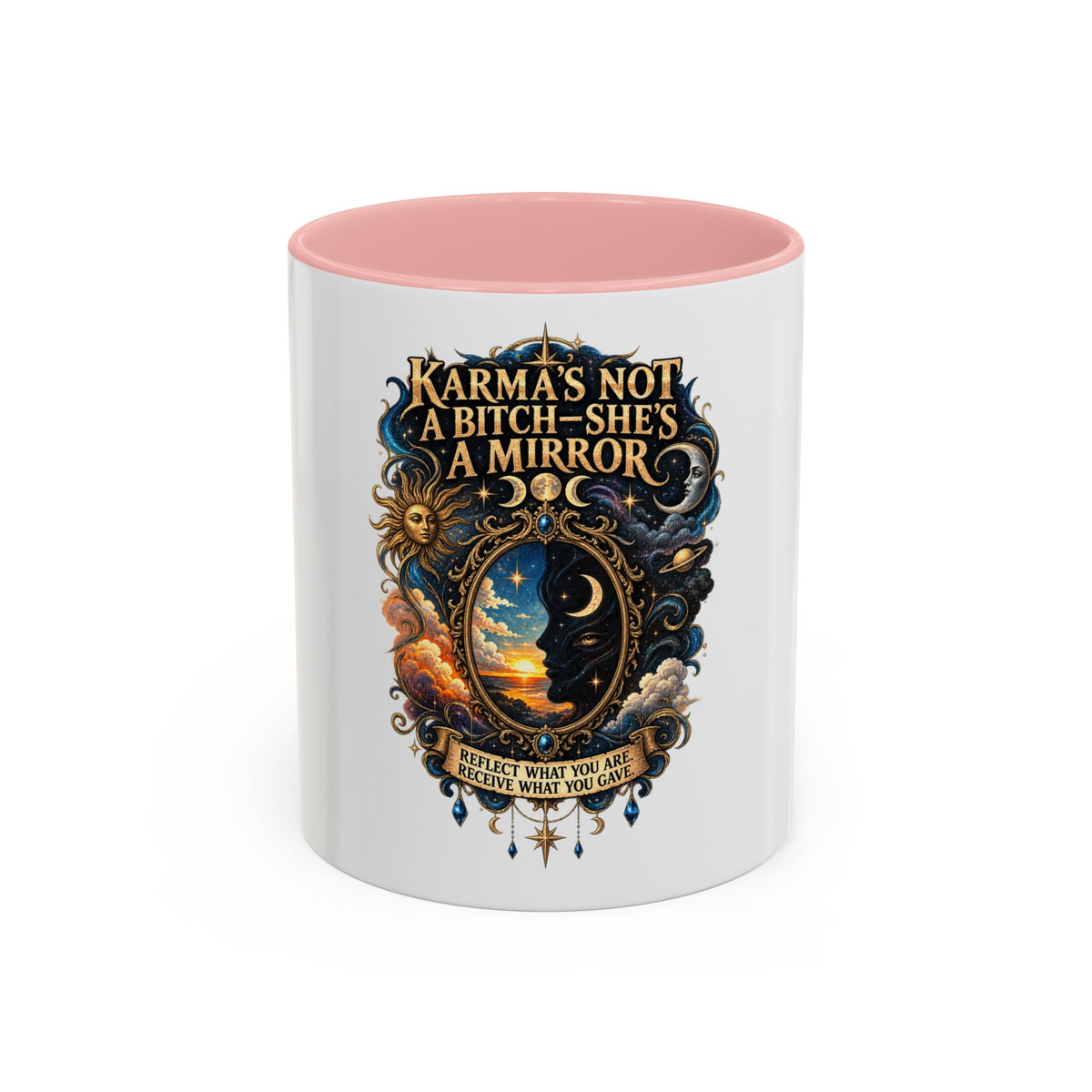 Coffee Mug — "Karma's Not a Bitch — She's a Mirror" Accent Ceramic Mug (11/15oz)