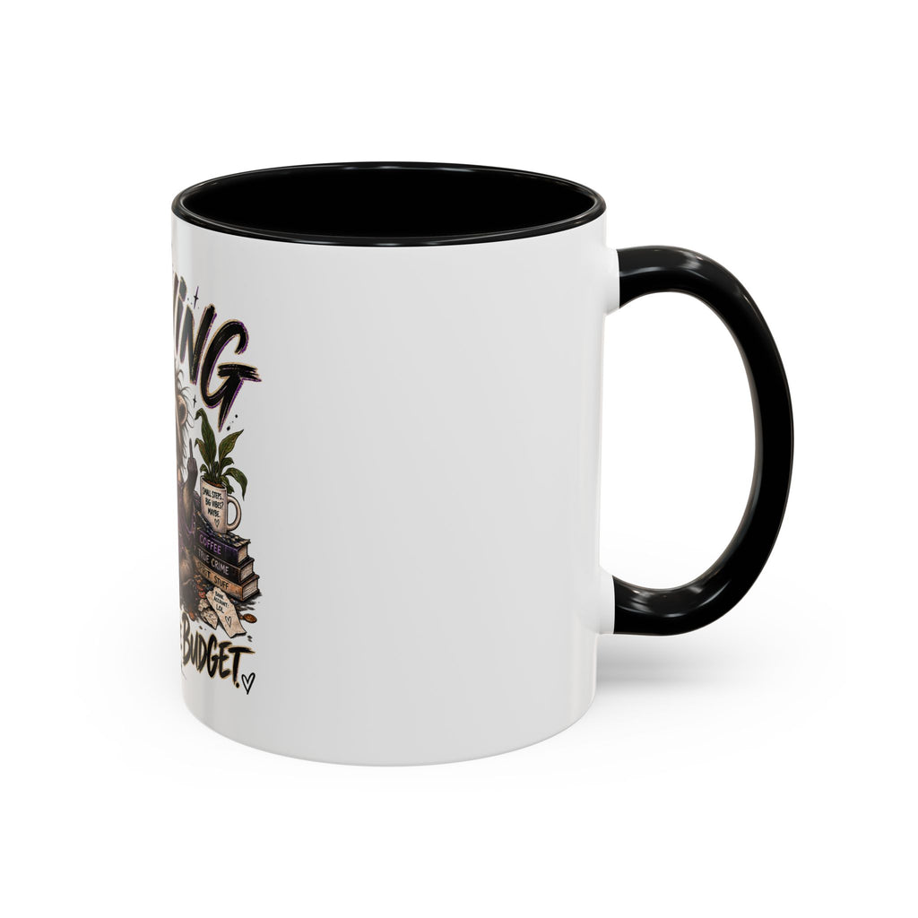 Thriving Raccoon Accent Coffee Mug — "Thriving Wasn't in the Budget" Funny Gift