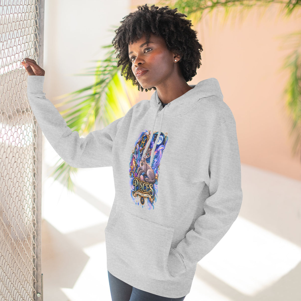 Pisces Zodiac Devon Rex Cat Hoodie — Mystical Watercolor Fish Astrology Pullover
