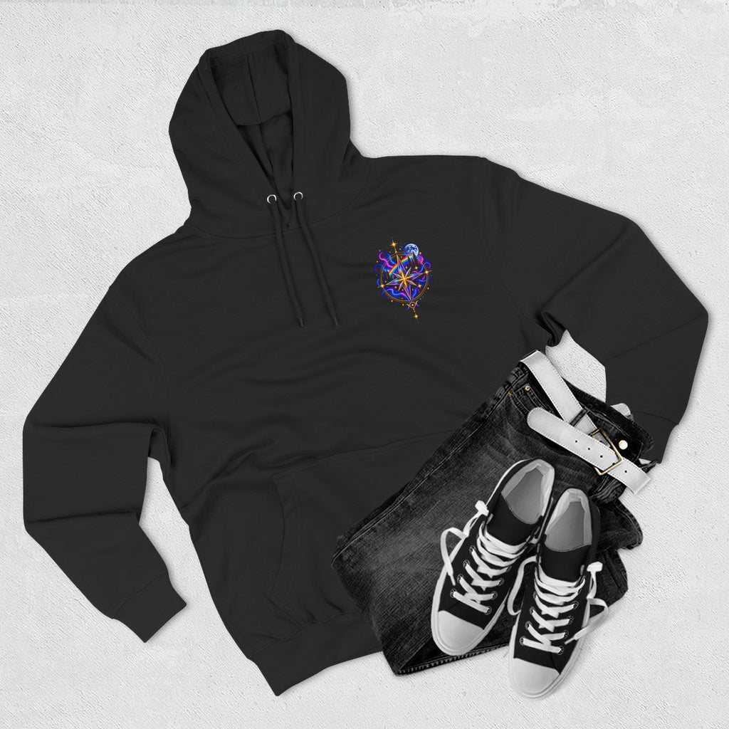 Guided by Light Bound toTruth Fleece Hoodie — Spiritual Galaxy Chest Emblem & Backscape Design