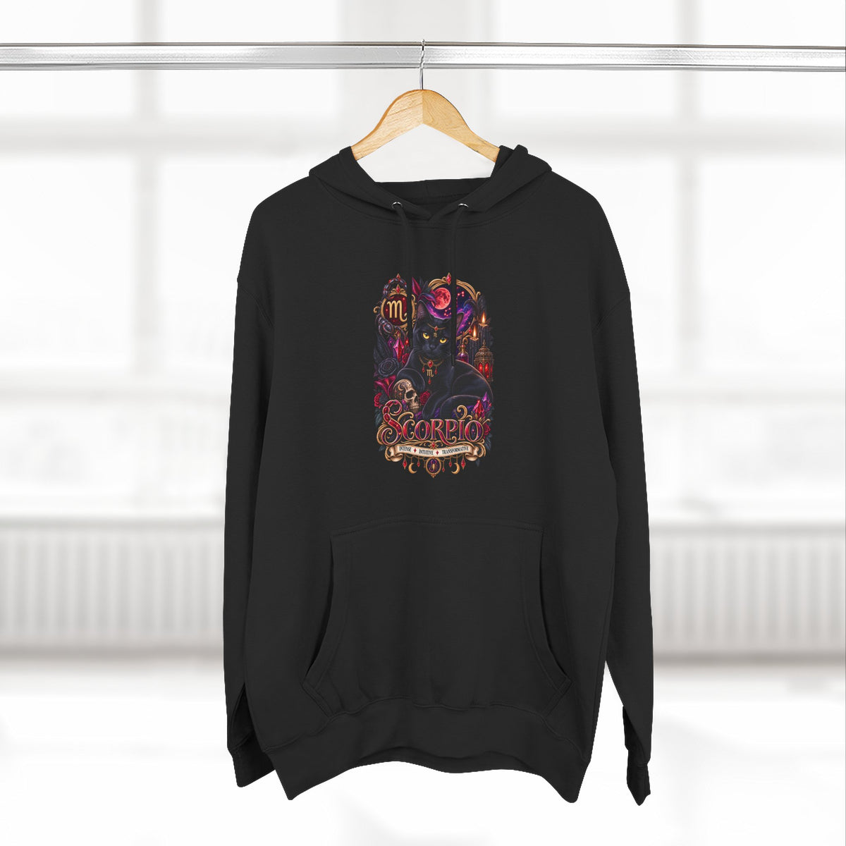 Scorpio Bombay Black Cat Floral Zodiac Hoodie — Intricate Scorpion Zodiac Sign