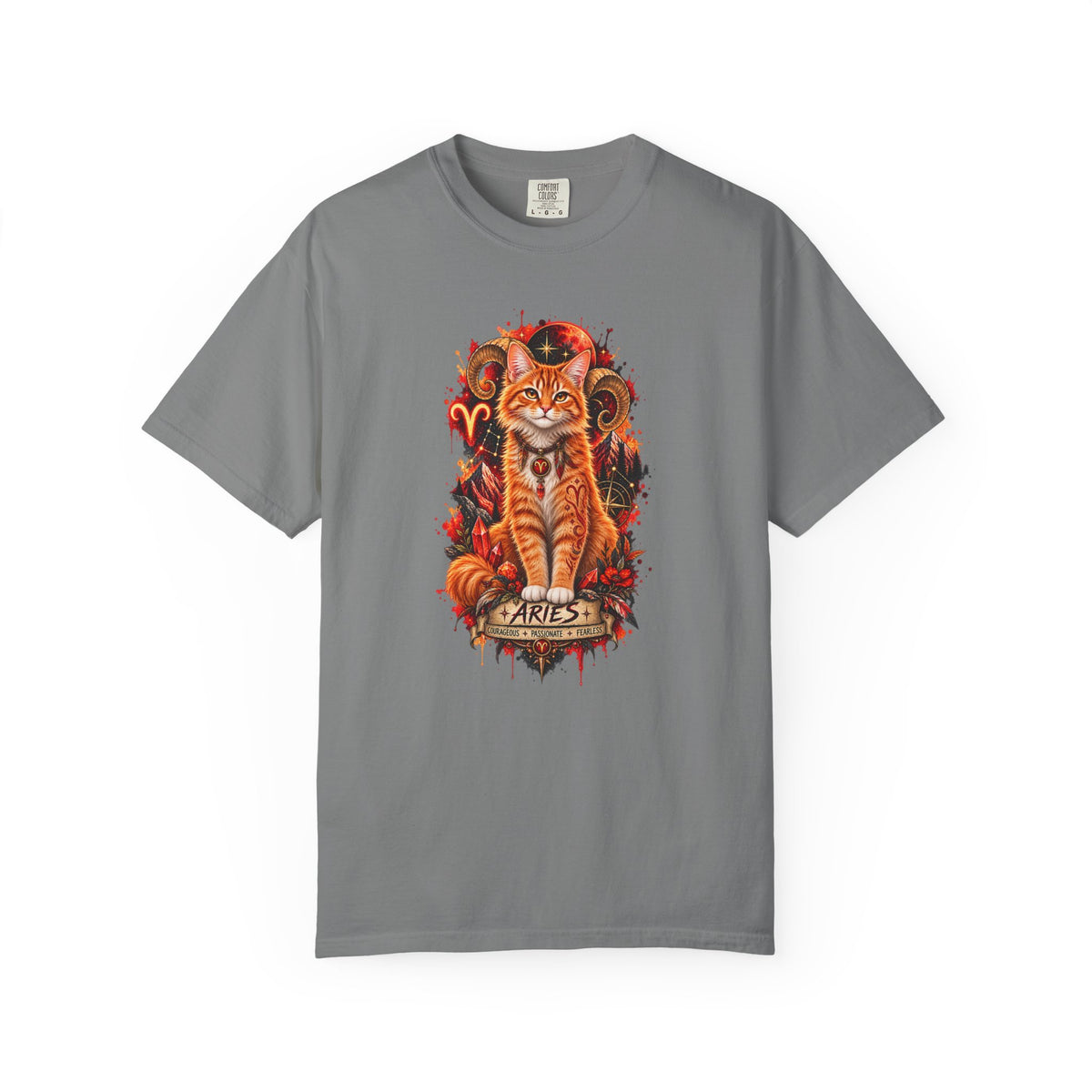 Aries Orange Tabby Cat Zodiac T-Shirt — Fiery Astrological Graphic Tee