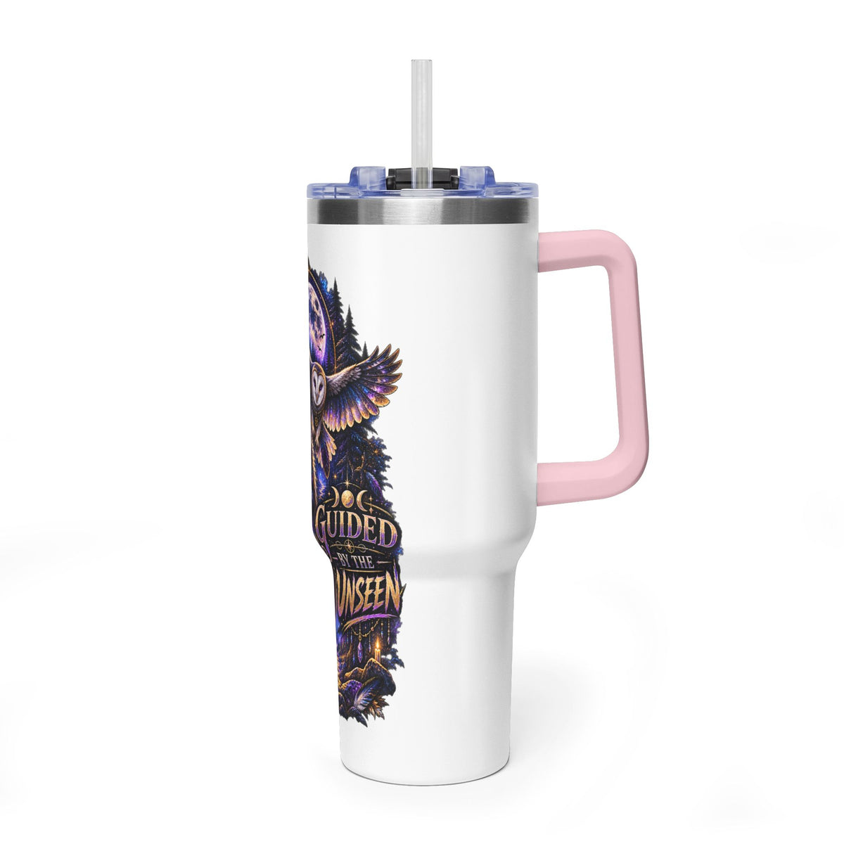 40oz Vacuum Tumbler — Wolf & Owl Spiritual Guide Stainless Travel Mug
