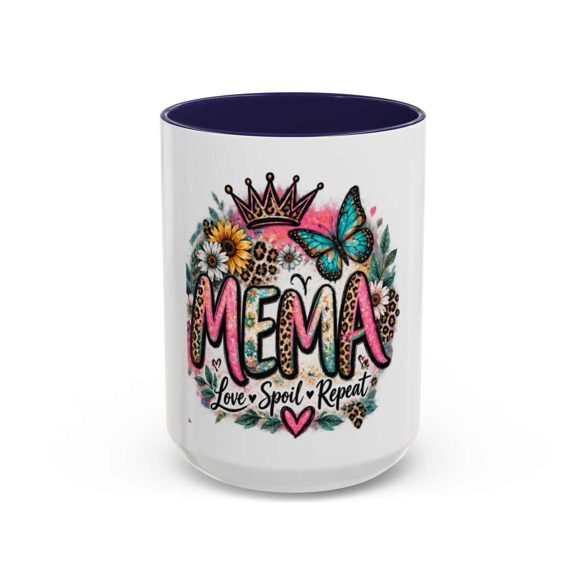 Mema Floral Accent Coffee Mug – 'Mema' Crown, Butterflies & Sunshine Design (11/15 oz)