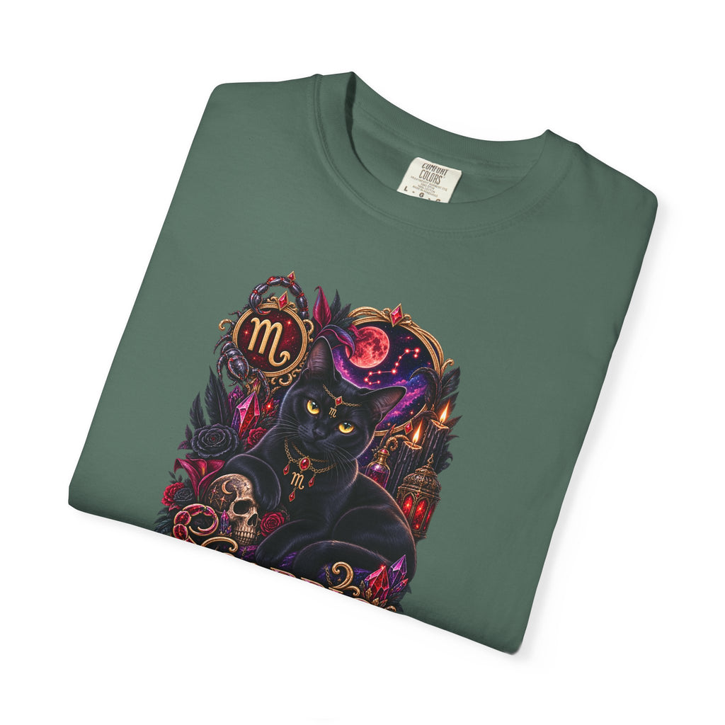 Scorpio Black Cat Zodiac T-Shirt — Dark Mystical Scorpio Graphic Tee