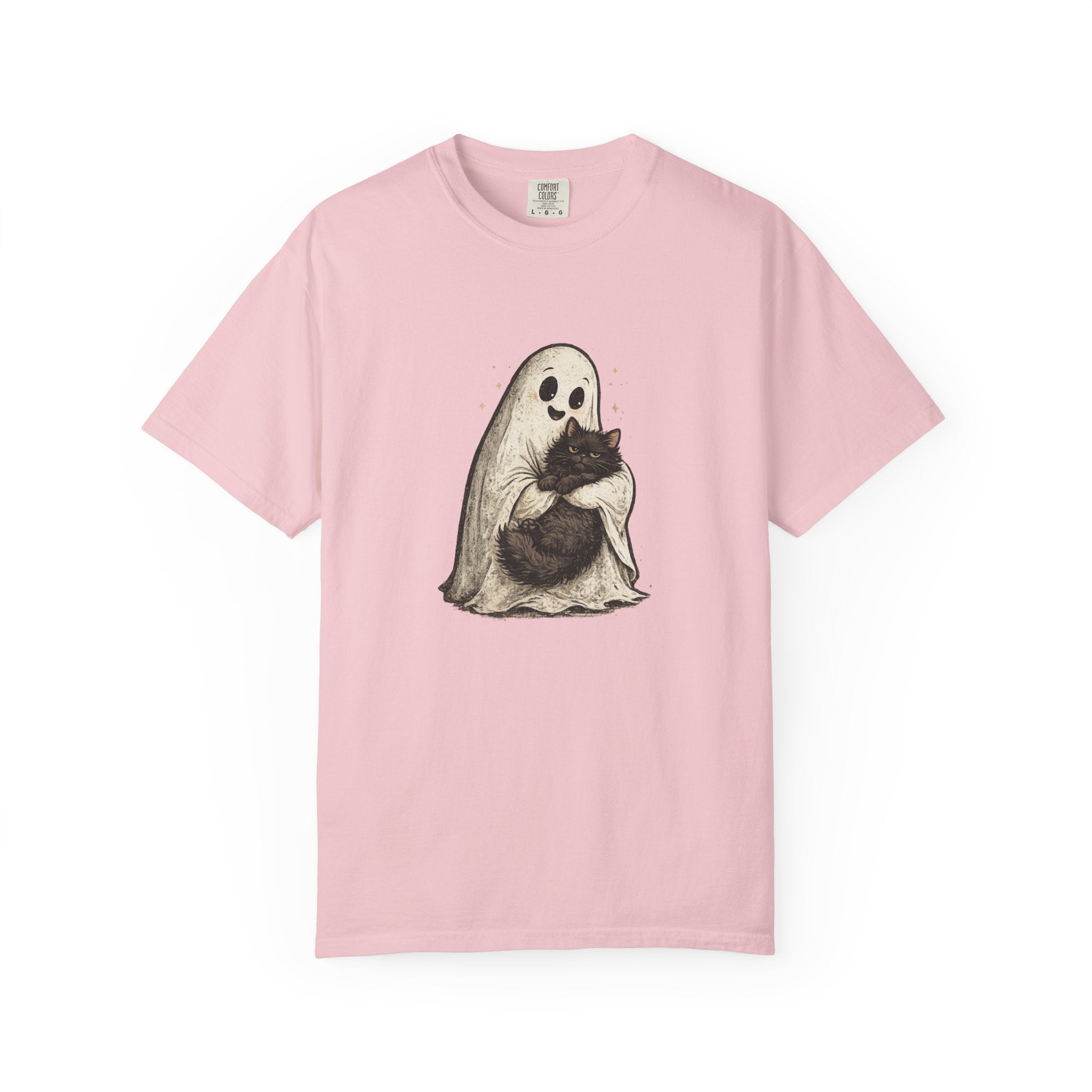 Boo & Meow Ghost Hugging Black Cat T-Shirt | Cute Spooky Tee