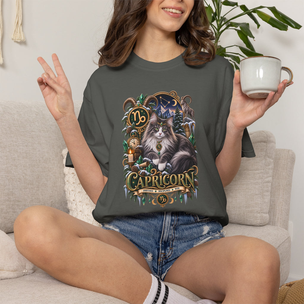 Capricorn Zodiac Norwegian Mountain Cat T-Shirt — Astrological Horoscope Tee