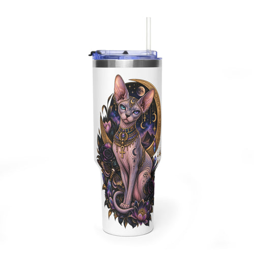 40oz Sphynx Cat Tumbler — Mystical Moon Vacuum Insulated Travel Mug