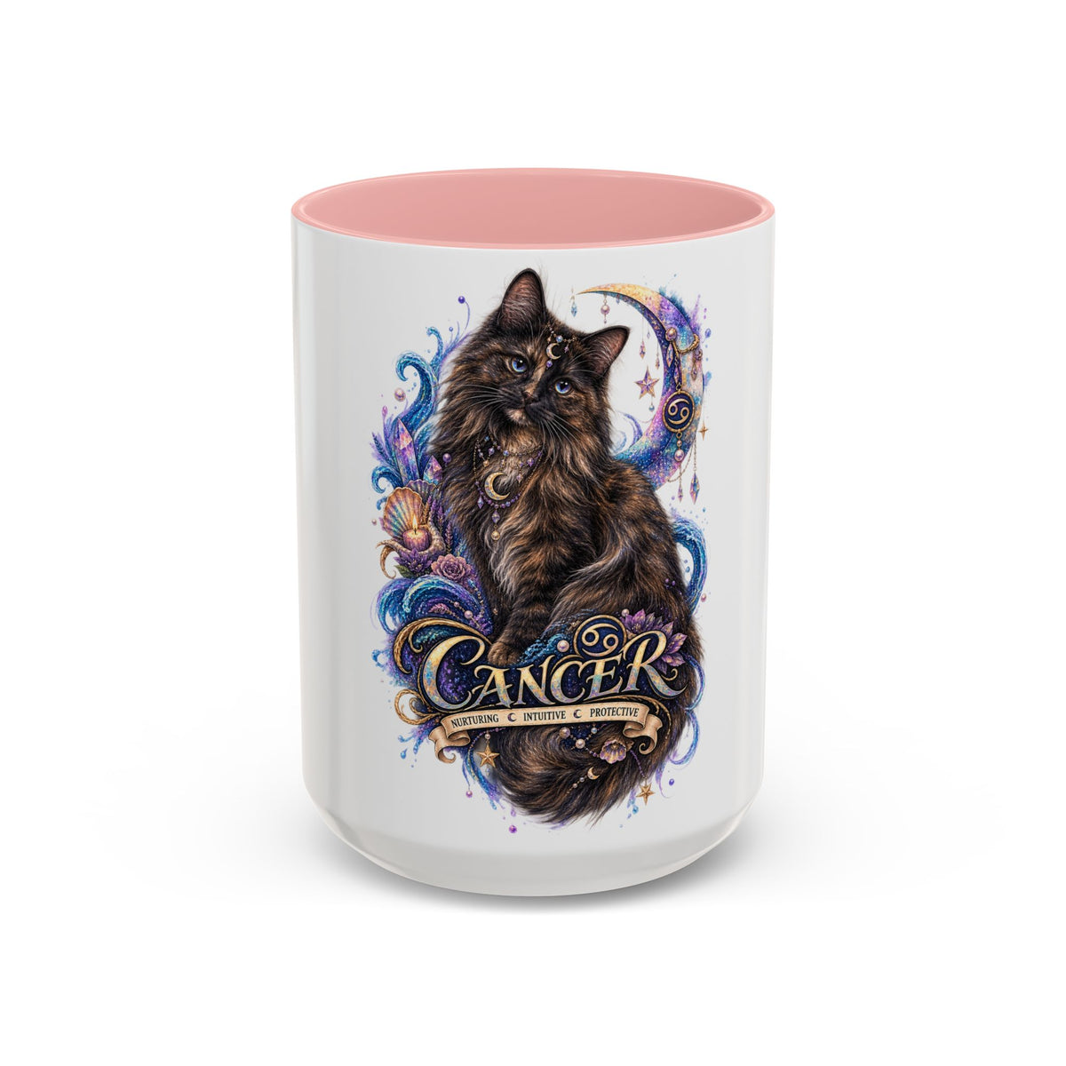 Cancer Zodiac Tortoiseshell Cat Accent Coffee Mug – Astrological Cat Lover Gift (11/15oz)