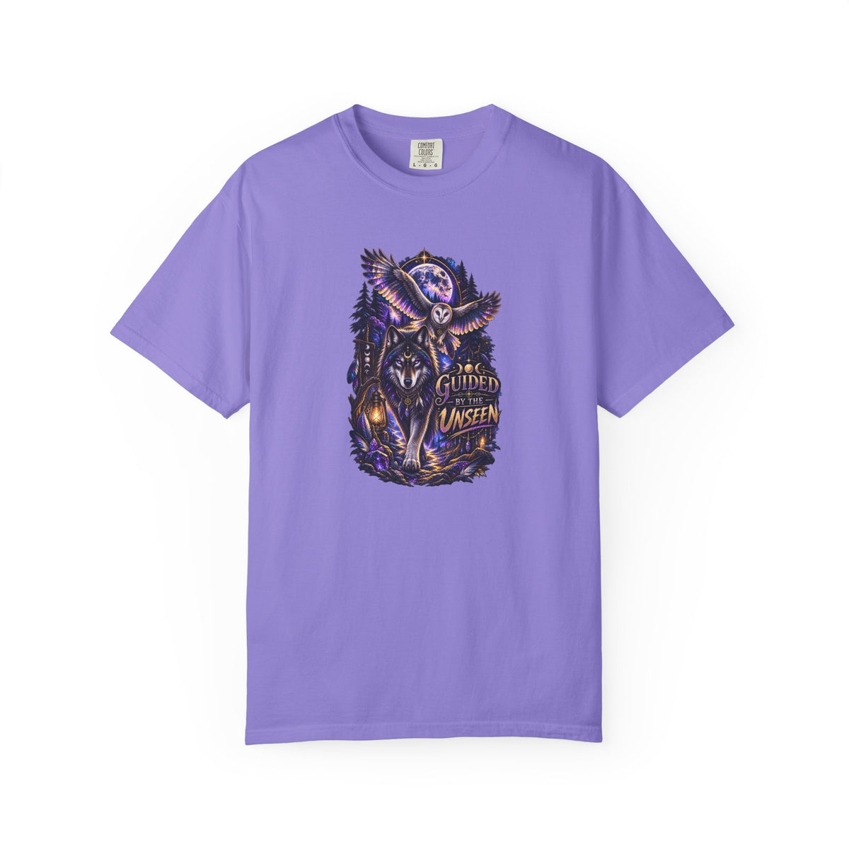 Occult Owl and Wolf Guardian Graphic T-Shirt — 'Guardian of the Unseen' Vintage Night Vibe