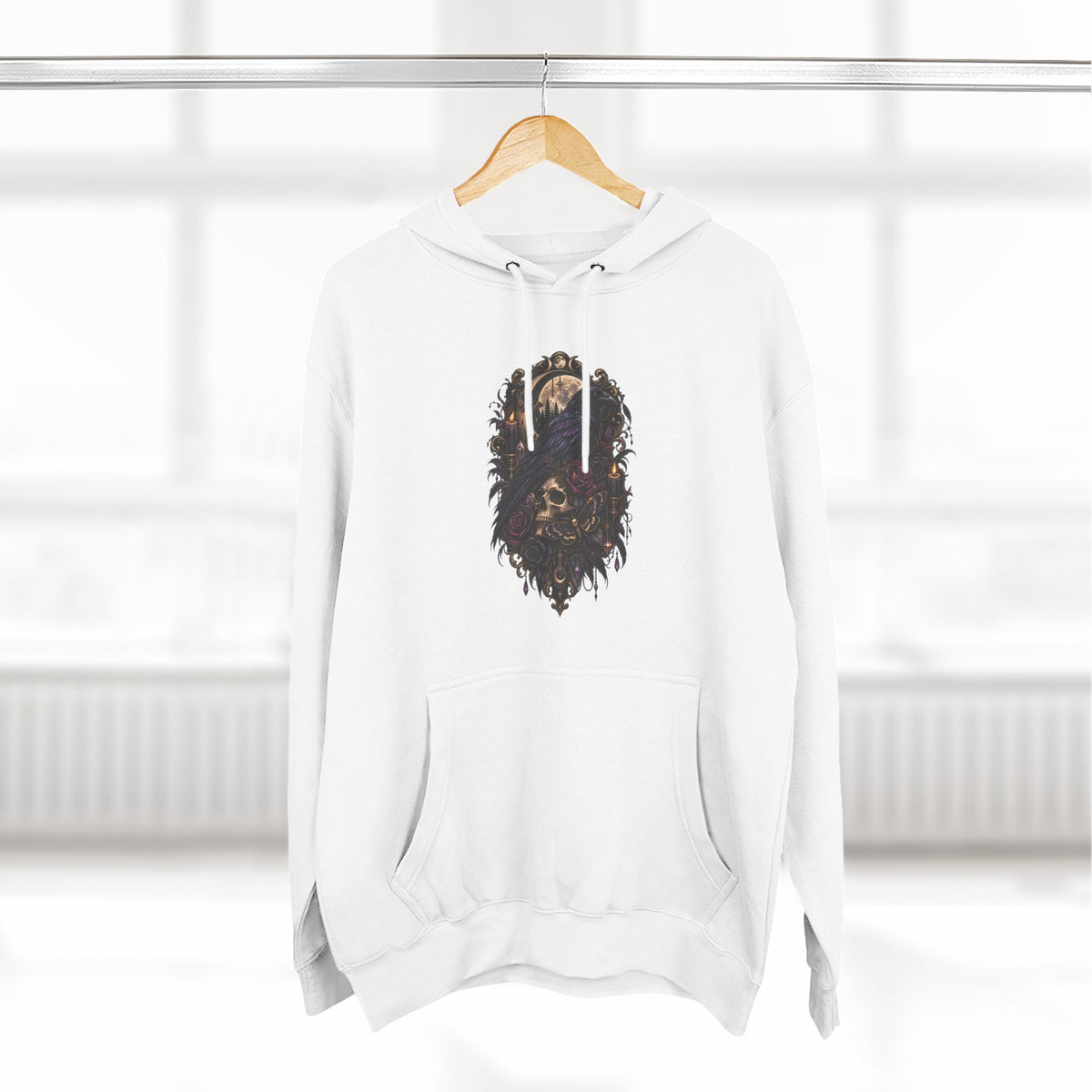 Raven Skull Graphic Hoodie — Gothic Fleece Pullover