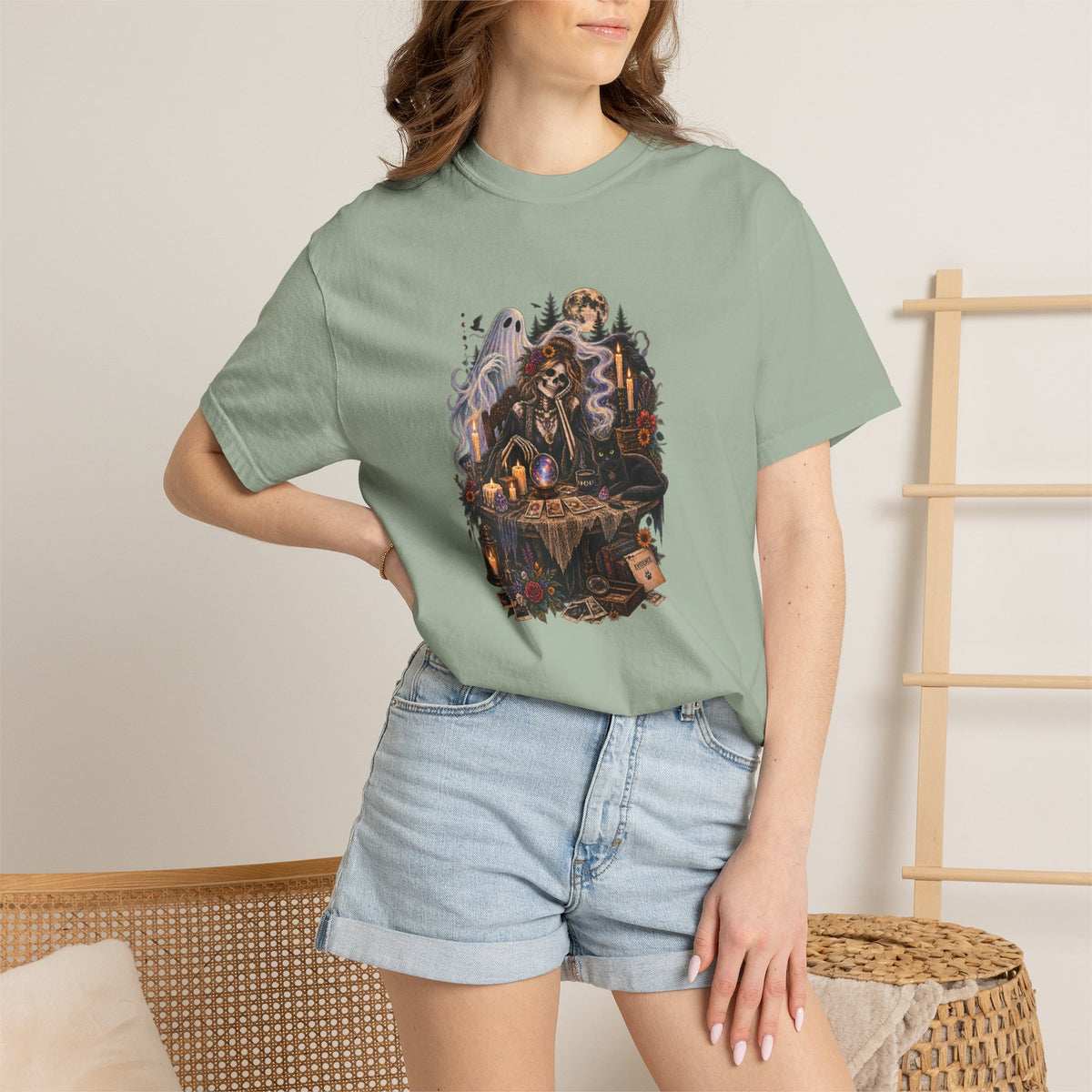 Tarot Seance Skeleton, Black Cat & Ghost Graphic Tee