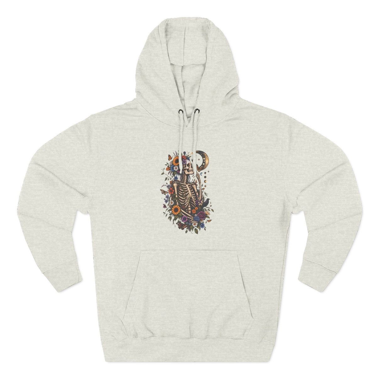 Skeleton Moon Floral Hoodie – Gothic Botanical Graphic Pullover
