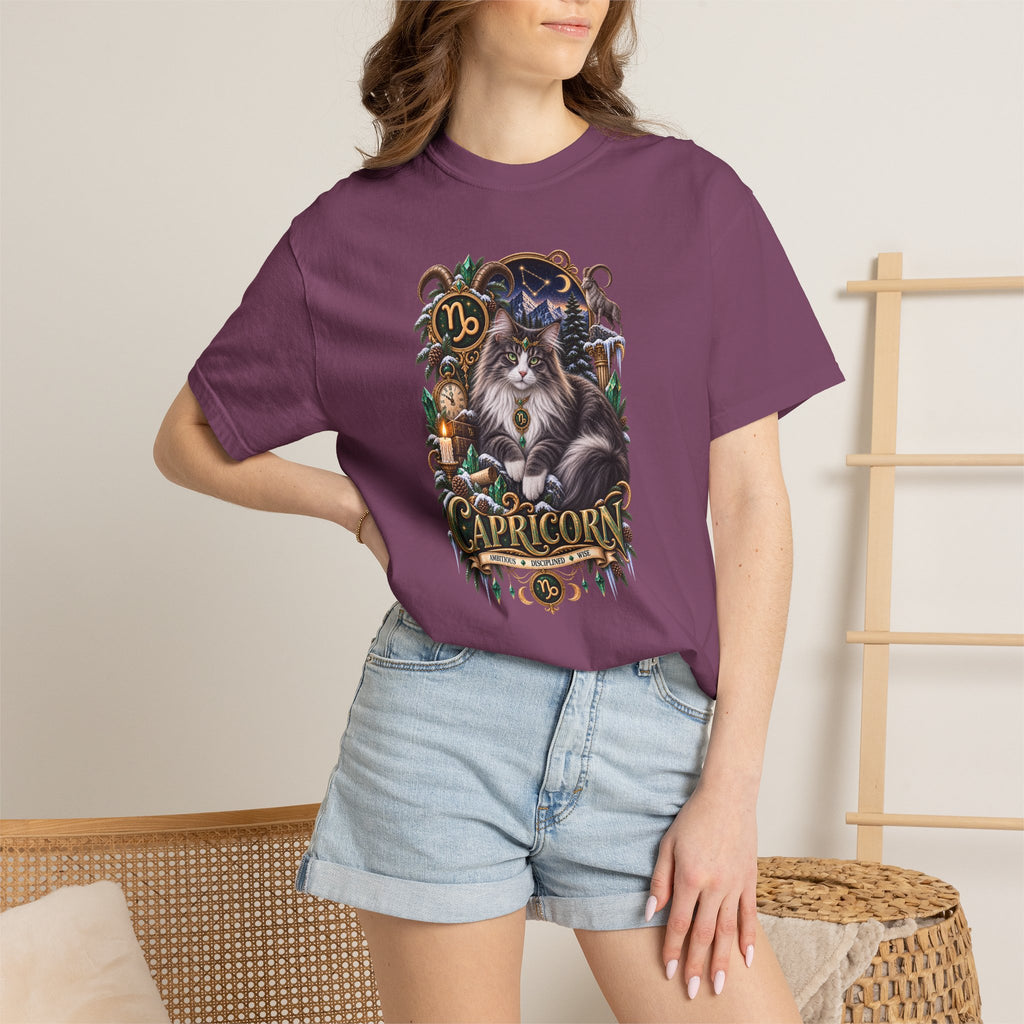 Capricorn Zodiac Norwegian Mountain Cat T-Shirt — Astrological Horoscope Tee