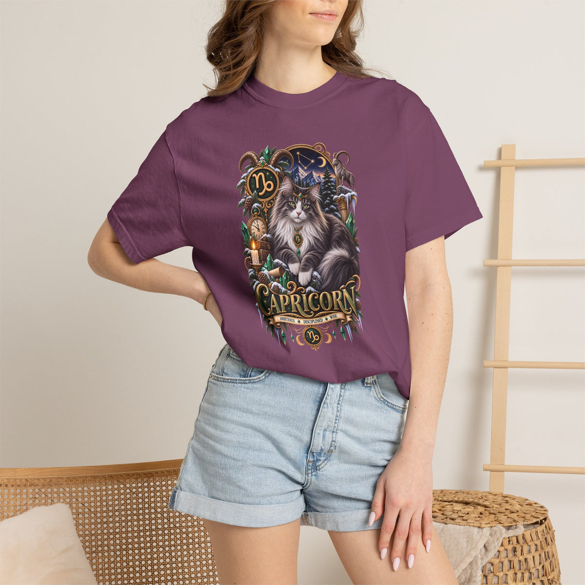 Capricorn Zodiac Norwegian Mountain Cat T-Shirt — Astrological Horoscope Tee