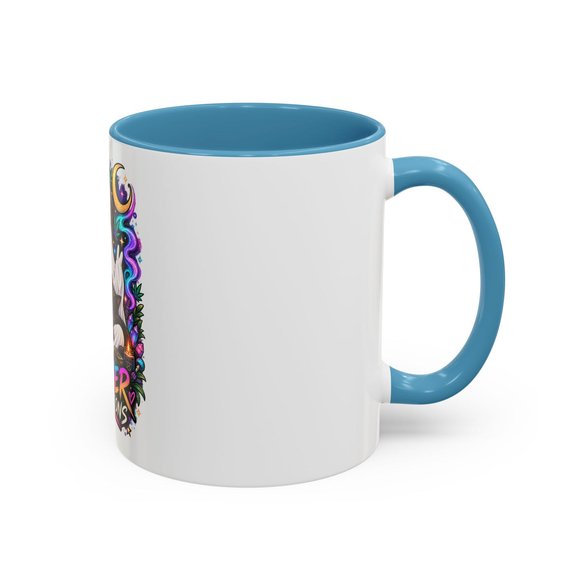 Higher Vibrations Coffee Mug — Cute Ghost & Cat Accent Mug (11/15 oz)