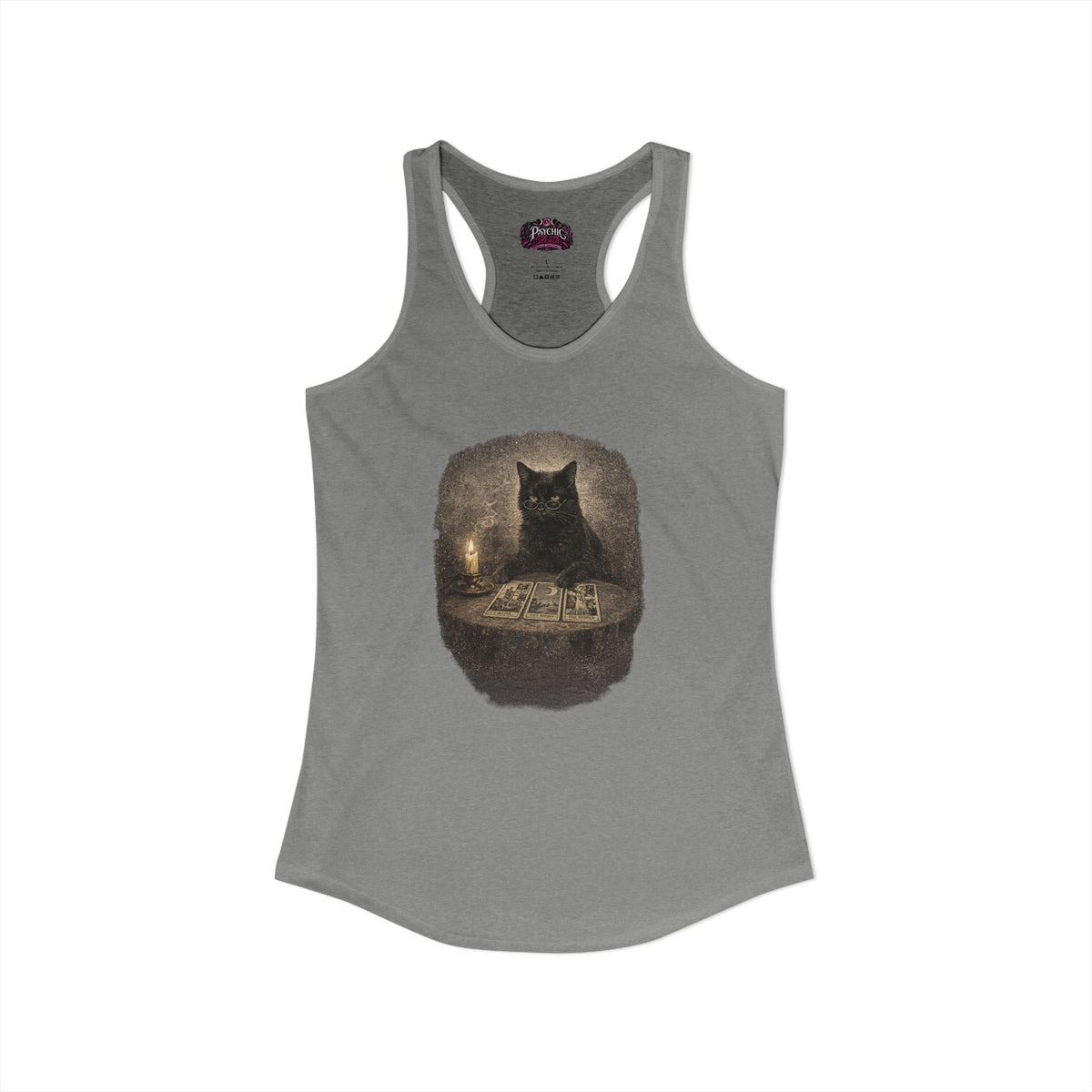 Black Cat reading Tarot Cards Tank