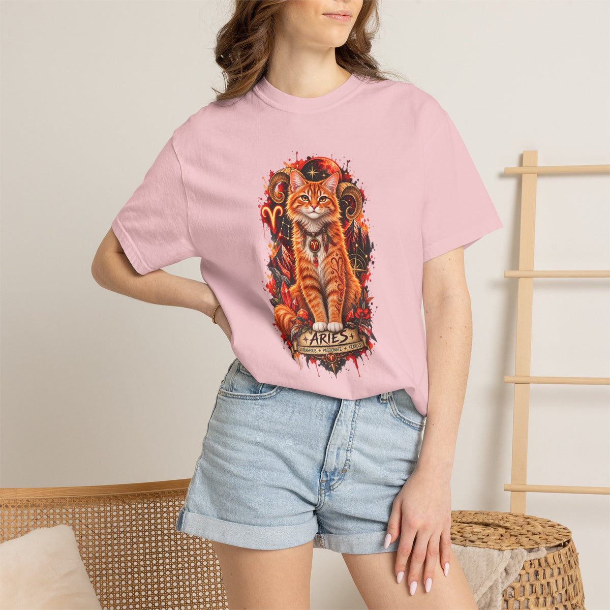 Aries Orange Tabby Cat Zodiac T-Shirt — Fiery Astrological Graphic Tee