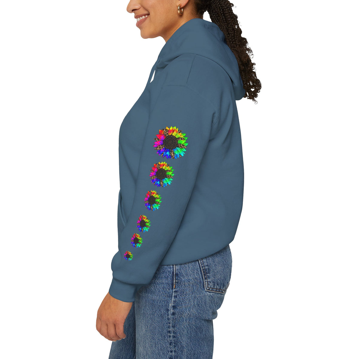 Inspirational Floral Hoodie – "Your Smile is Kind & Beautiful" Rainbow Sunflower Cozy Pullover