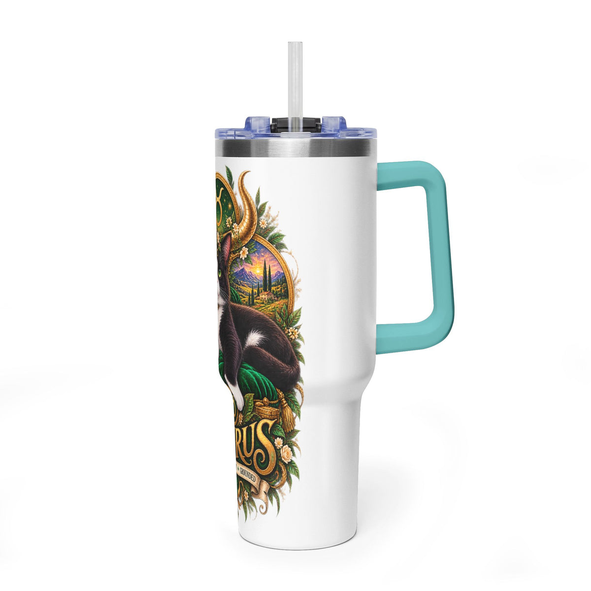 Taurus Tuxedo Cat 40oz Tumbler — Zodiac Stainless Steel Vacuum Travel Mug