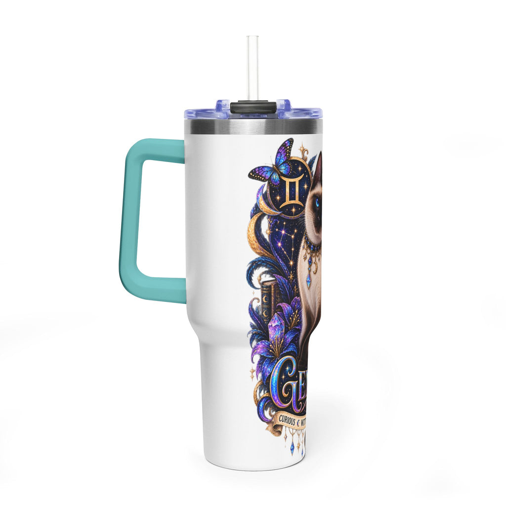 40oz Gemini Zodiac Tumbler — Siamese Cat Astrology Vacuum Thermal Cup
