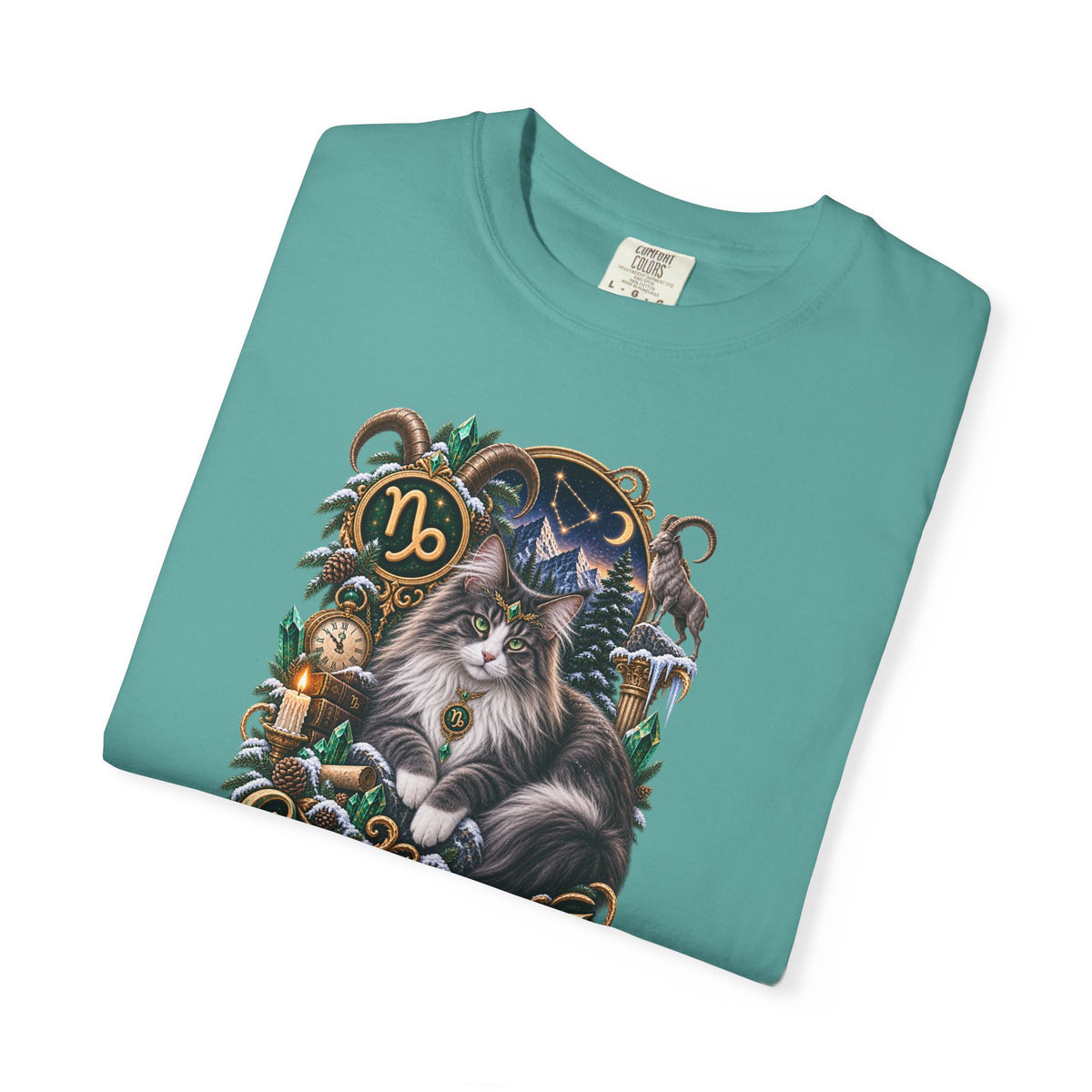 Capricorn Zodiac Norwegian Mountain Cat T-Shirt — Astrological Horoscope Tee