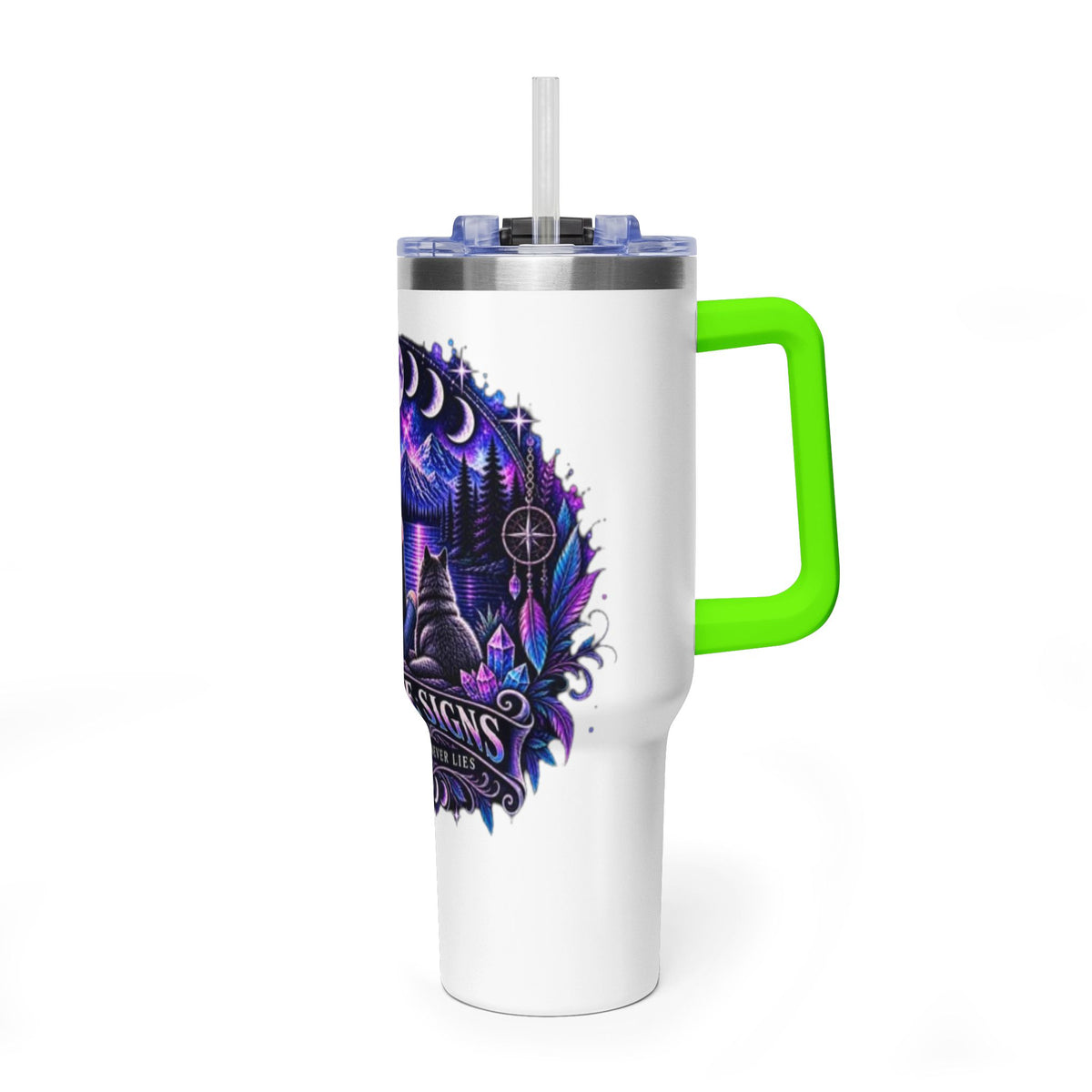 40oz Vacuum Tumbler – 'Trust the Signs' Moonlit Forest Design