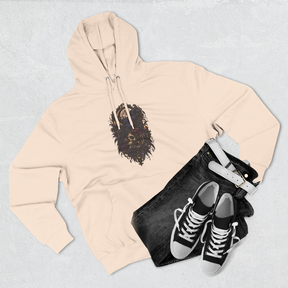Raven Skull Graphic Hoodie — Gothic Fleece Pullover