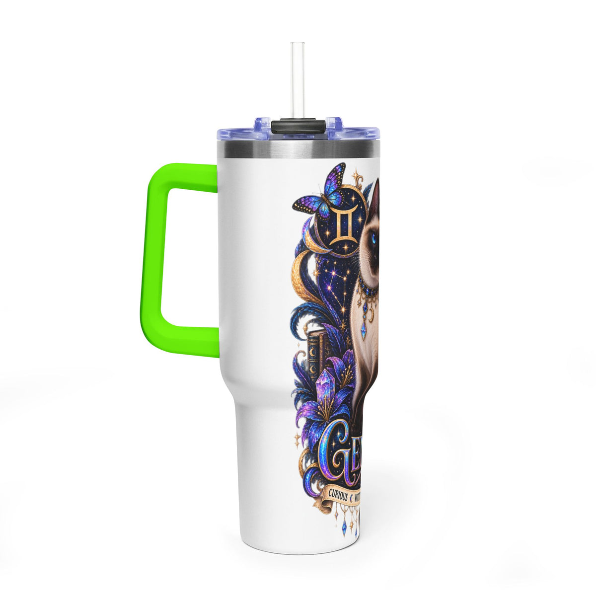 40oz Gemini Zodiac Tumbler — Siamese Cat Astrology Vacuum Thermal Cup