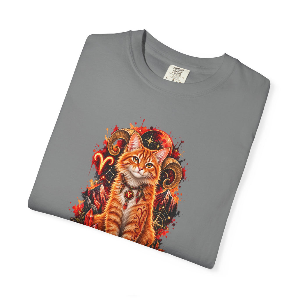 Aries Orange Tabby Cat Zodiac T-Shirt — Fiery Astrological Graphic Tee