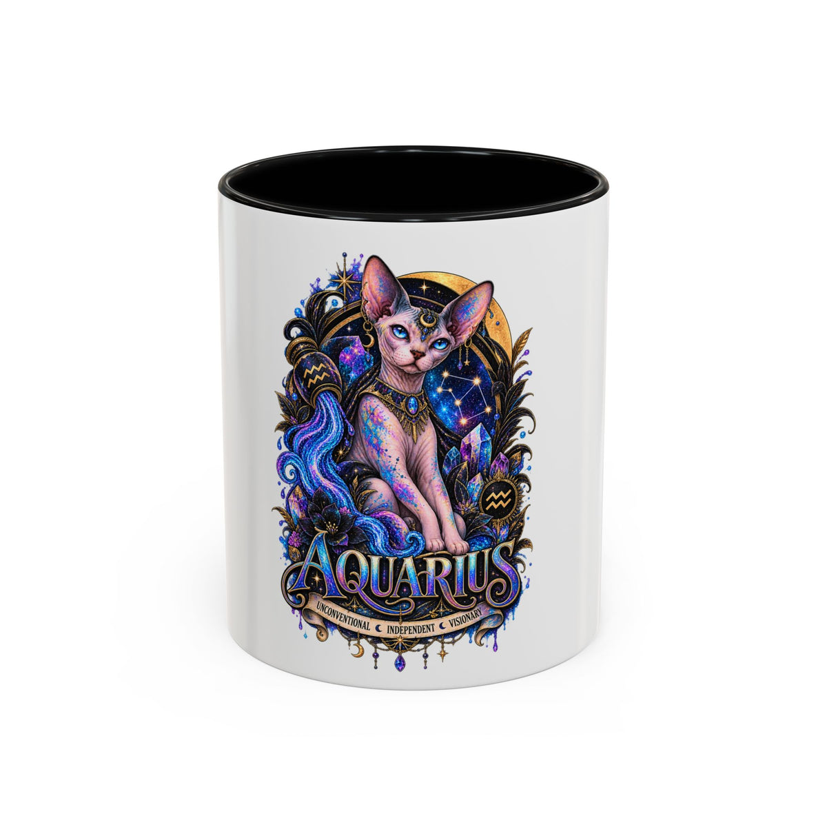 Aquarius Zodiac Cat Coffee Mug — Sphynx Astrology 11/15oz Accent Mug