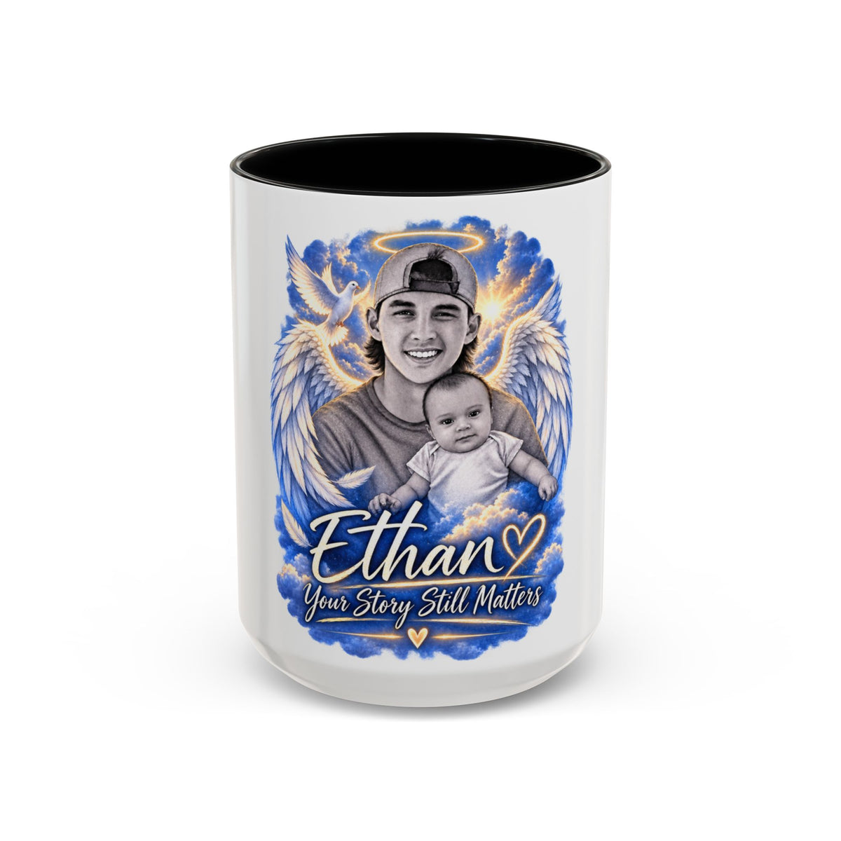 Memorial Coffee Mug — Personalized "Ethan  Your Story Still Matters" Angel Wings Tribute