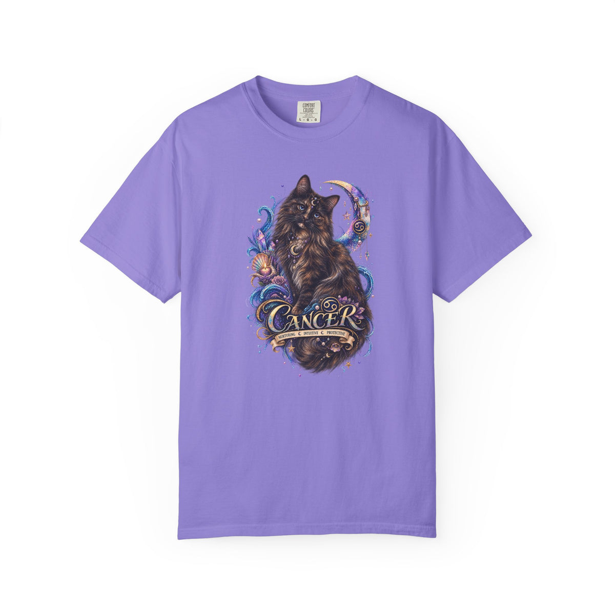 Cancer Zodiac T‑Shirt — Mystical Tortoiseshell   Cat Horoscope Design