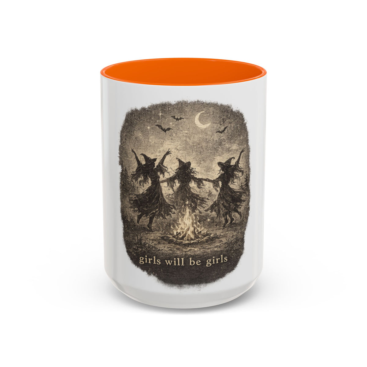 Witch Circle Coffee Mug — "Girls Will Be Girls" Vintage Halloween Accent Mug