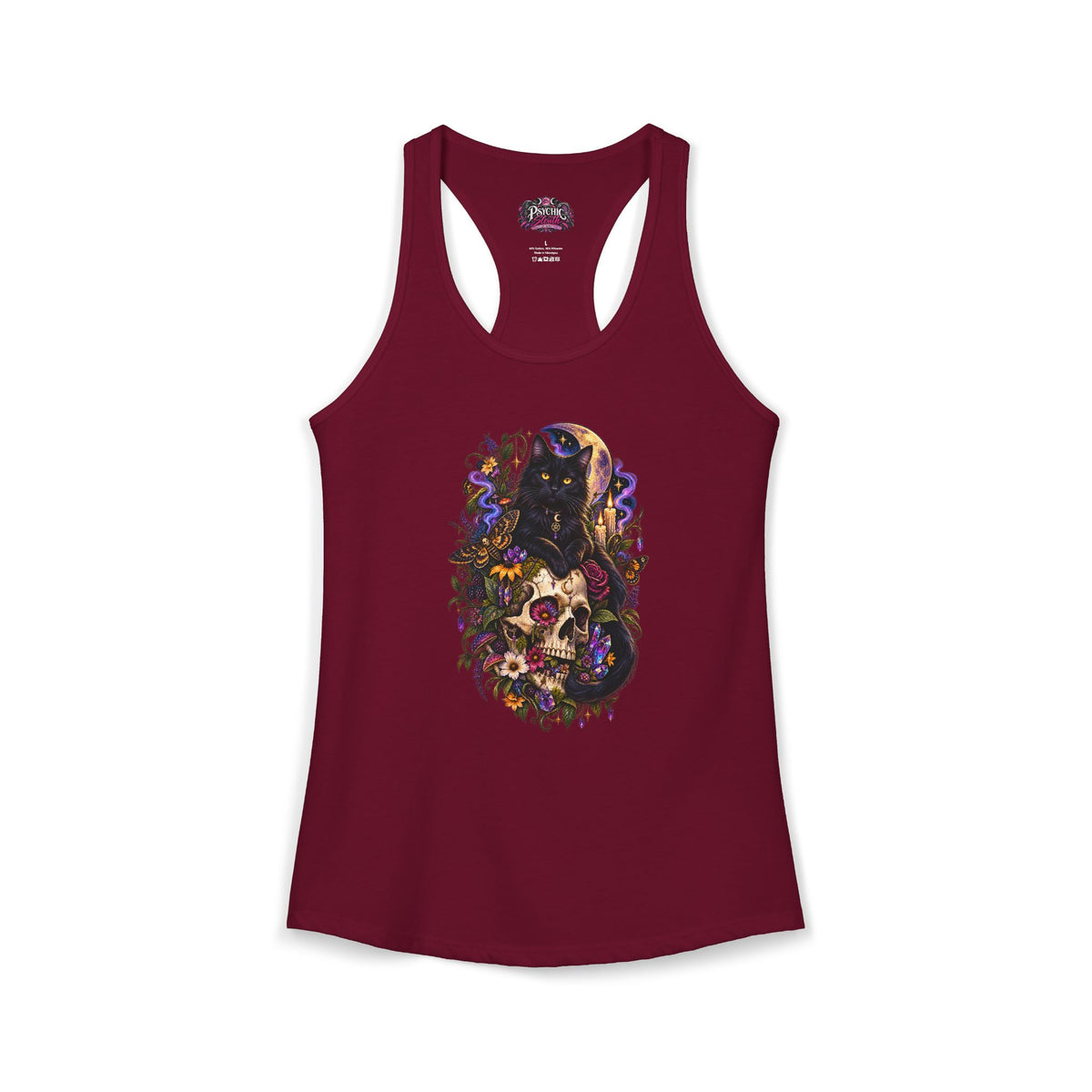 Gothic Black Cat Floral Skeleton Tank