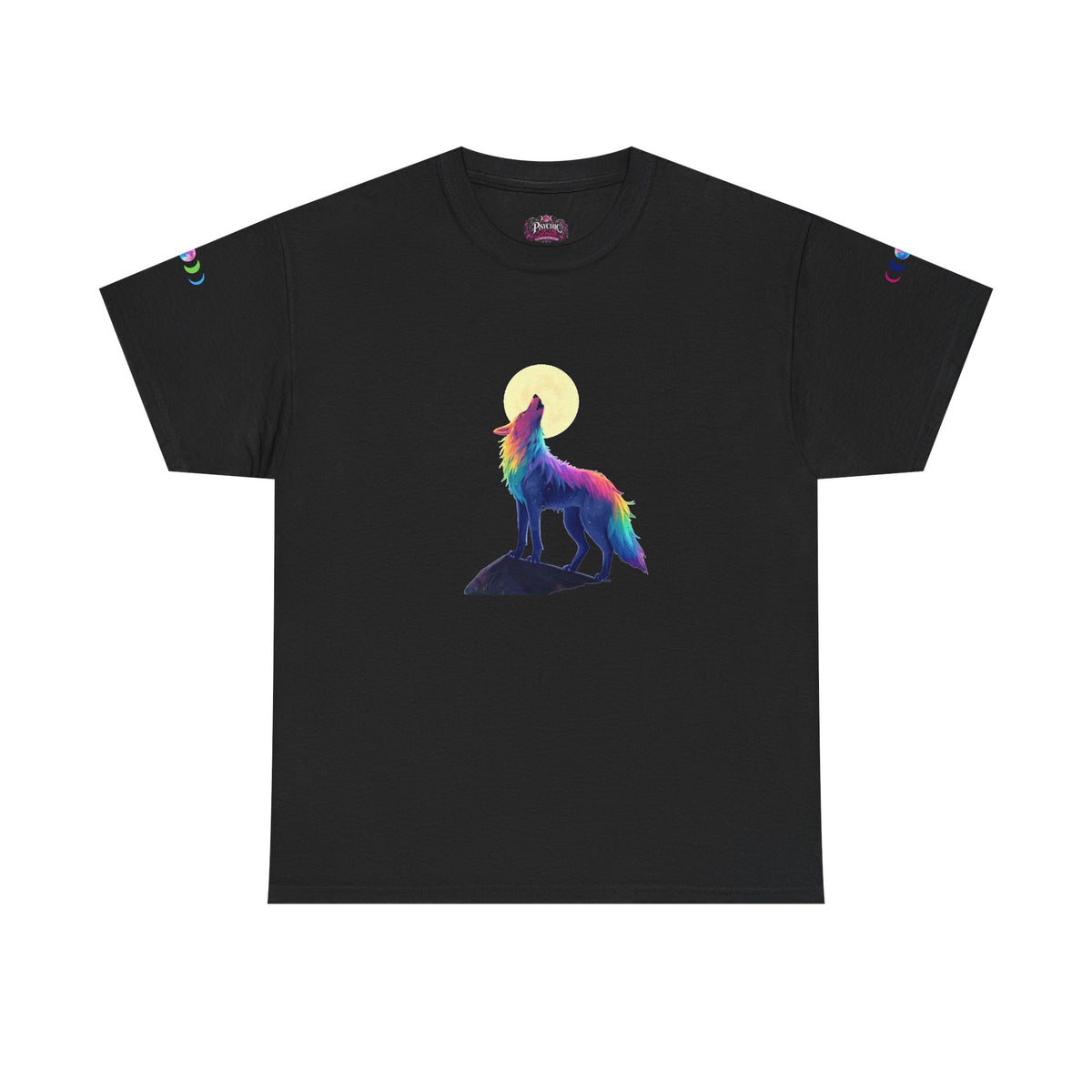 Wolf Moon T‑Shirt — Rainbow Celestial Wolf Graphic Tee