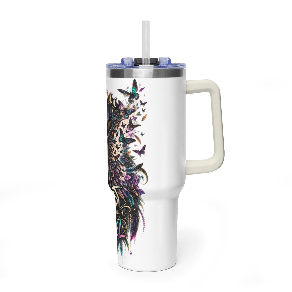 40oz Vacuum Tumbler — 'Trust What You Feel' Moth Nightscape Insulated Cup