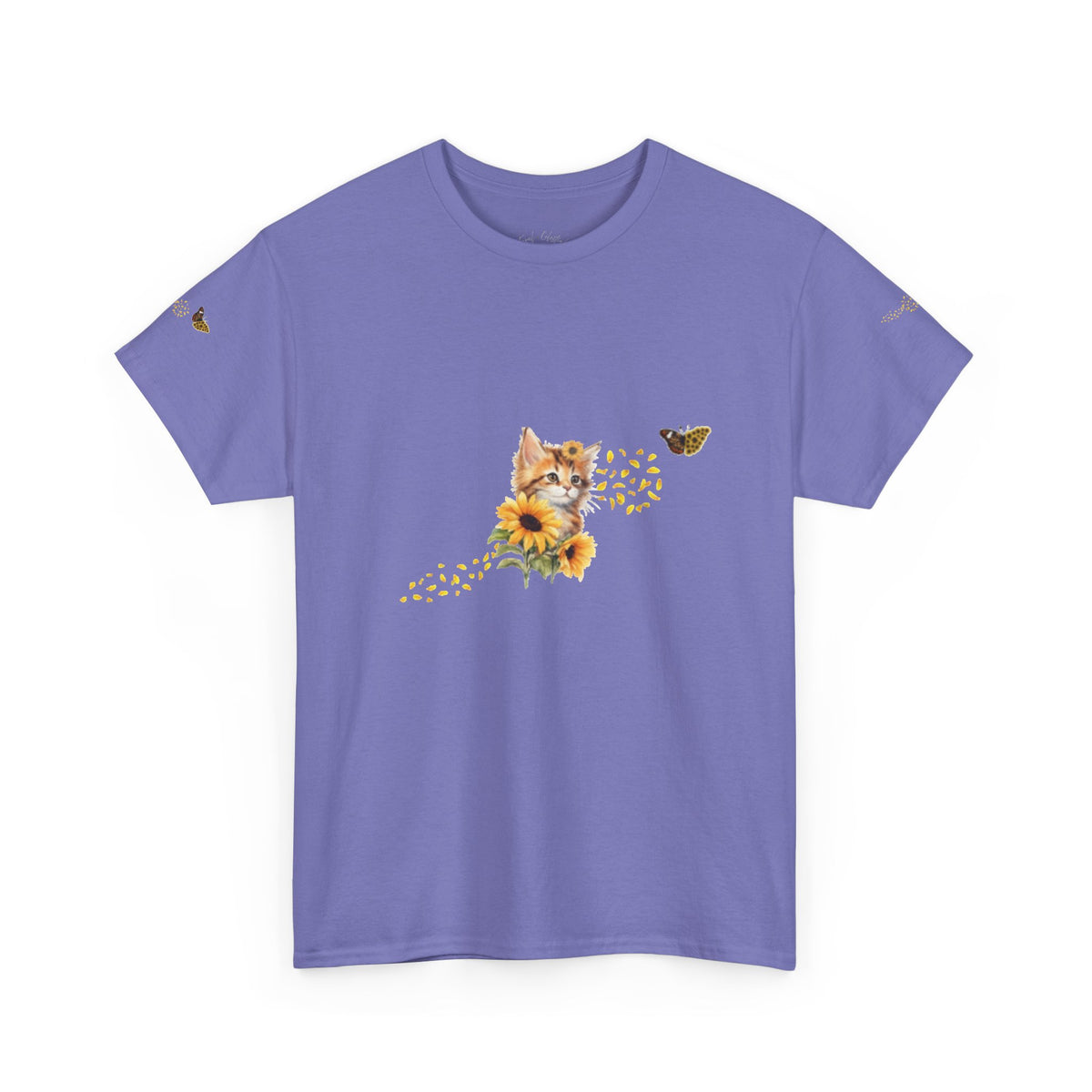 Sunflower Kitten Tee | Butterfly Accent, Floral Cat Shirt