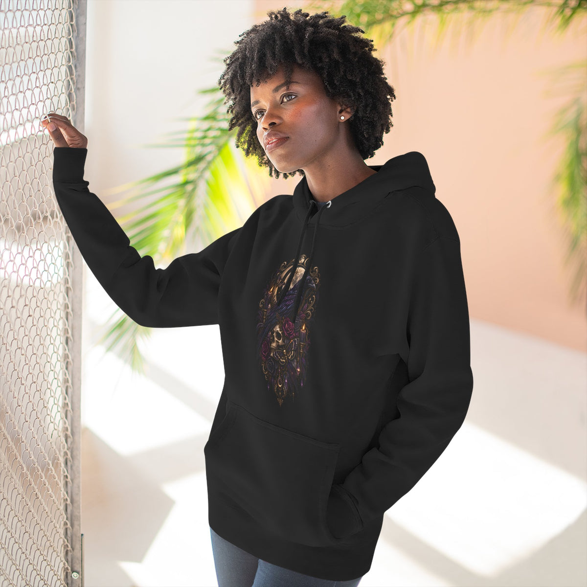Raven Skull Graphic Hoodie — Gothic Fleece Pullover
