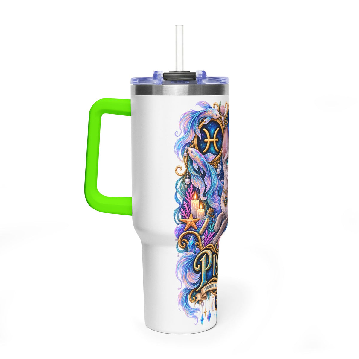 Pisces Devon Rex Cat 40oz Tumbler — Zodiac Vacuum Insulated Travel Cup