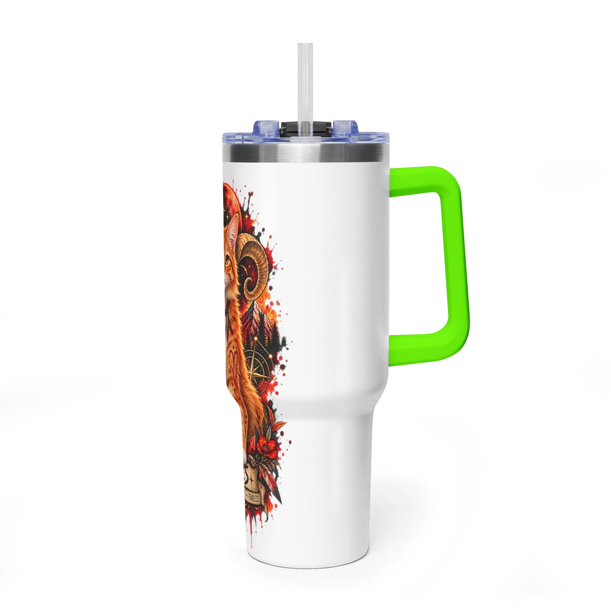 Aries Orange Tabby Cat Zodiac 40oz Tumbler – Astrological Stainless Travel Cup