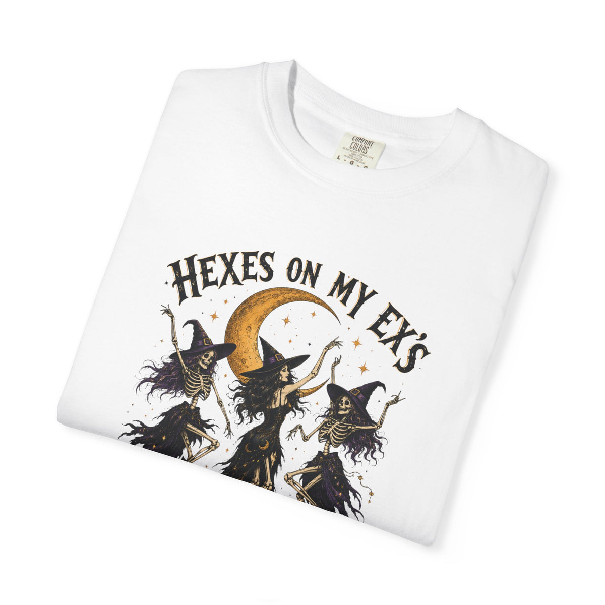 Witches and skeleton Graphic T-Shirt — "Hexes On My Ex's" Moon Witch Tee