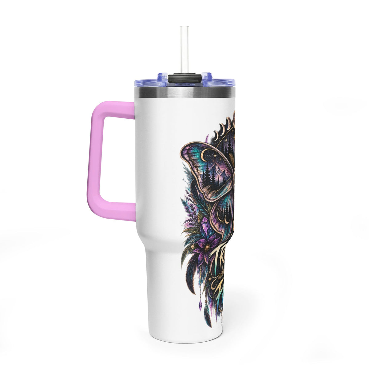 40oz Vacuum Tumbler — 'Trust What You Feel' Moth Nightscape Insulated Cup