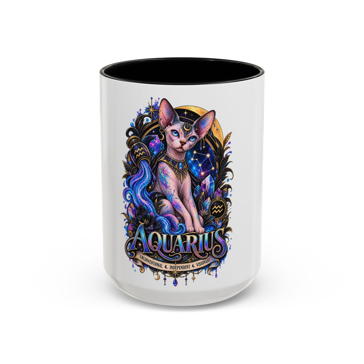 Aquarius Zodiac Cat Coffee Mug — Sphynx Astrology 11/15oz Accent Mug