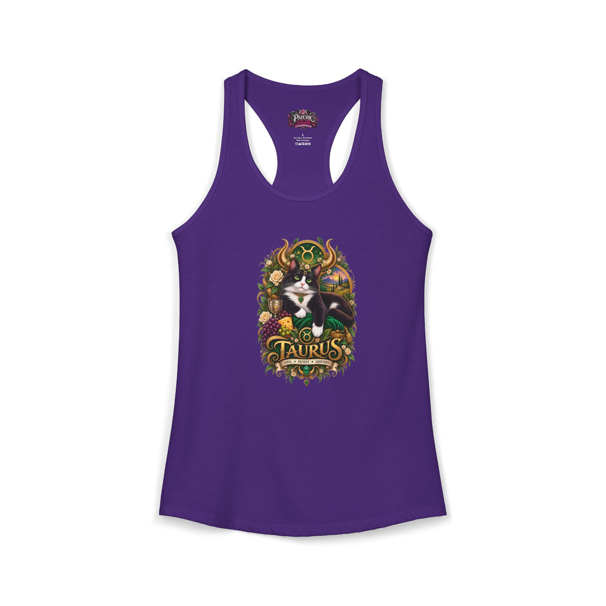 Taurus Tuxedo Cat Zodiac Tank- Celestial Astrology Cat Lover Tank