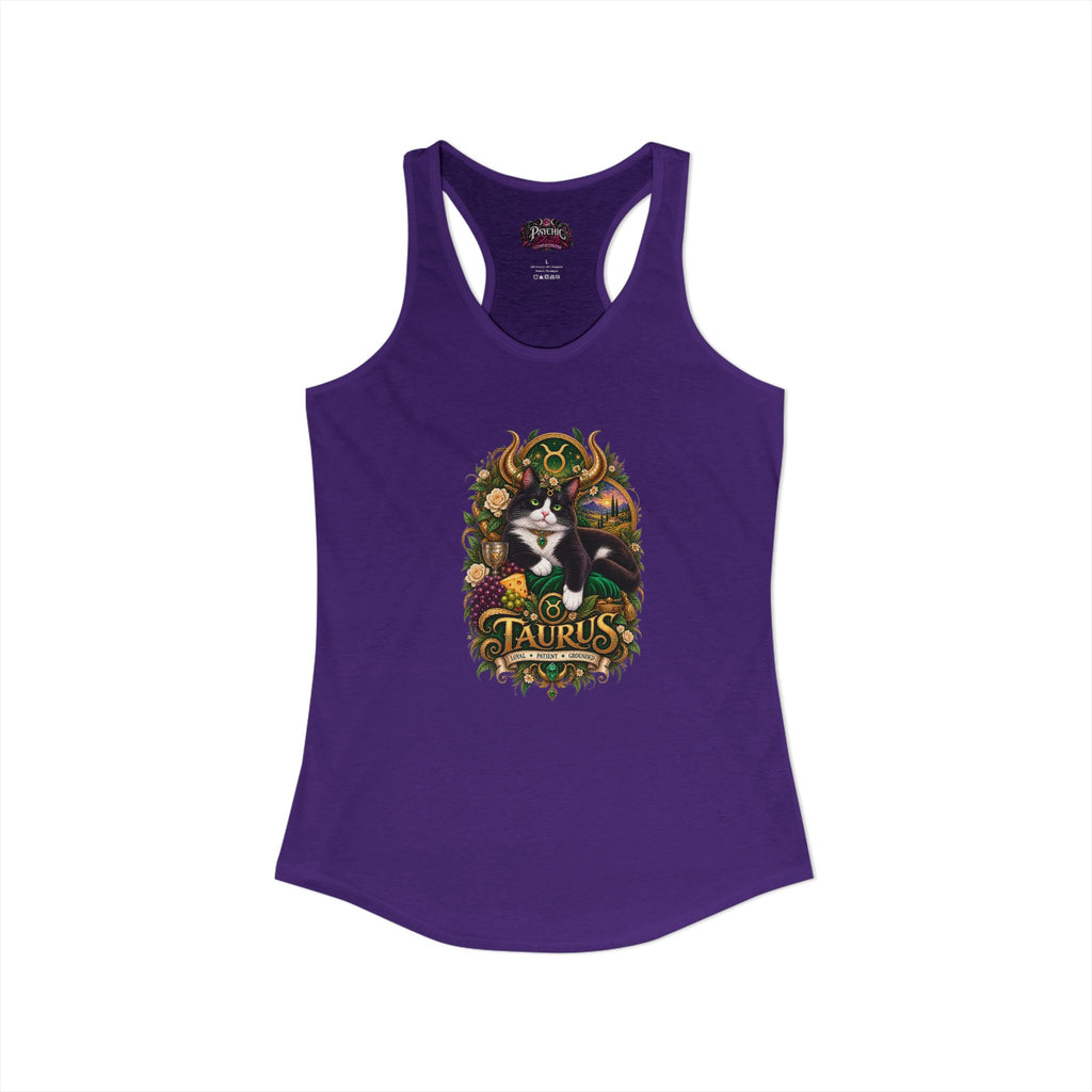 Taurus Tuxedo Cat Zodiac Tank- Celestial Astrology Cat Lover Tank