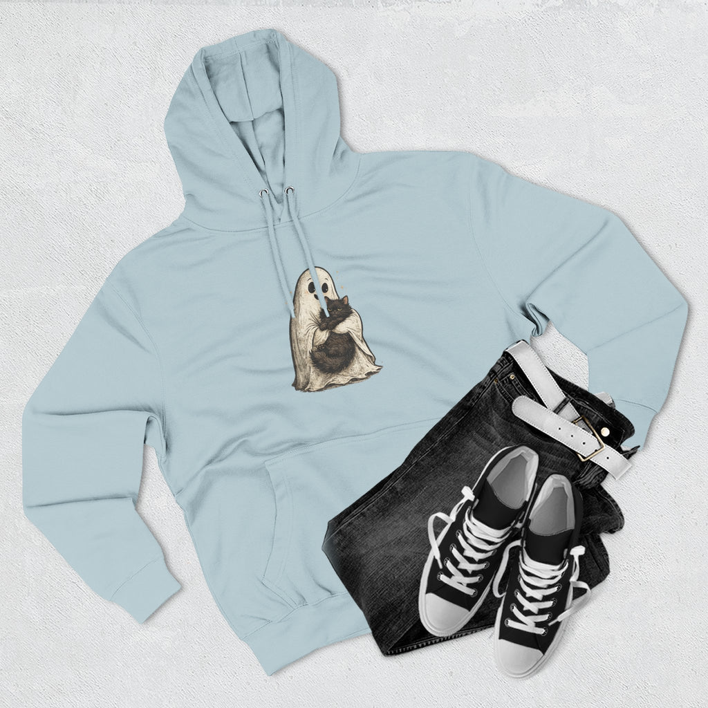 Boo & Meow Ghost Hugging Black Cat hoodie | Cute Spooky Tee Fleece Pullover