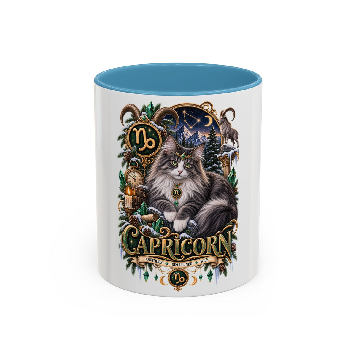 Capricorn Norwegian Forest Zodiac Cat Accent Coffee Mug – Astrology Cat Gift (11/15 oz)