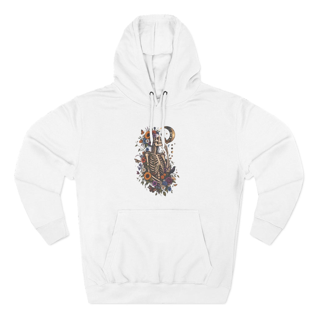 Skeleton Moon Floral Hoodie – Gothic Botanical Graphic Pullover